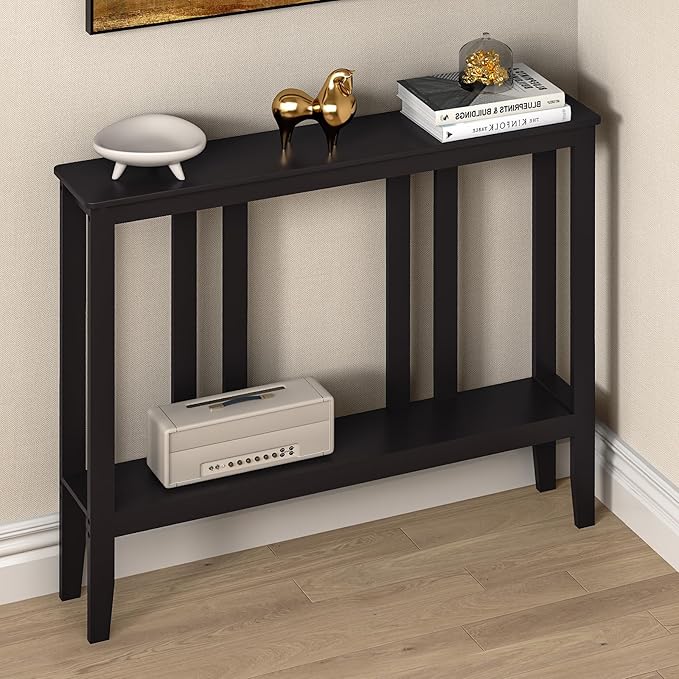 ELYKEN Console Tables for Entryway, 36.2" Long 2 Tier Hallway Table Behind Couch, 7” Narrow Sofa Table for Entrance, Entry, Living Room, Brown
