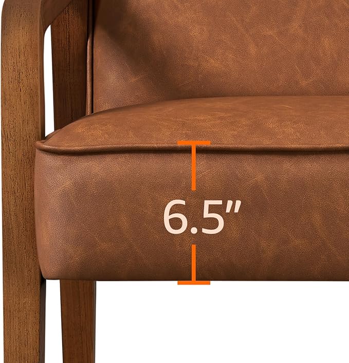 Yaheetech PU Leather Accent Chair, Mid-Century Modern Barrel Chair with Wooden Frame and Soft Thick Padded for Living Room Bedroom Home Office, 2 PCS, Light Brown