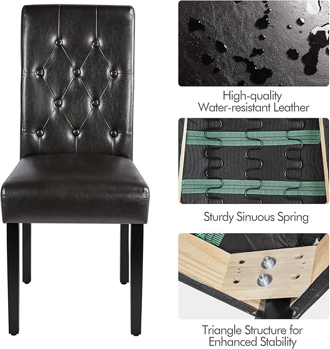 Yaheetech Dining Chairs Set of 4 Modern Style Faux Leather Dining Room Chairs with Solid Wood Legs and Button Tufted Padded for Home Kitchen, Brown