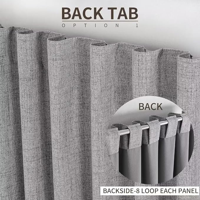 Joydeco Natural Linen Curtains 96 inch Length 2 Panels Set Burg 100% Blackout Patio Door Curtain Room Darkening Sliding Door Curtains Thermal Insulated Back tab Rod Pocket(105x96 inch, Light Grey)
