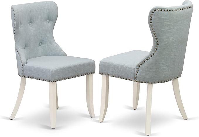 East West Furniture LGSI5-LWH-15 5 Piece Dinette Set Includes a Rectangle Dining Room Table with Butterfly Leaf and 4 Baby Blue Linen Fabric Parson Dining Chairs, 42x84 Inch, Linen White