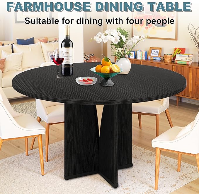 Round Dining Table for 4, 39" Small Dinner Table with Cross Base Round Black Kitchen Tables for Dining Room, Kitchen, Living Room