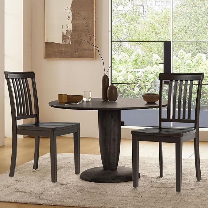 COLAMY Wooden Dining Chairs Set of 6, Solid Rubberwood Kitchen & Dining Room Chairs,Windsor Style Seating, Rustic Dining Table Chairs, Non-Slip Foot Pads, Farmhouse & Traditional Seating,Dark Brown