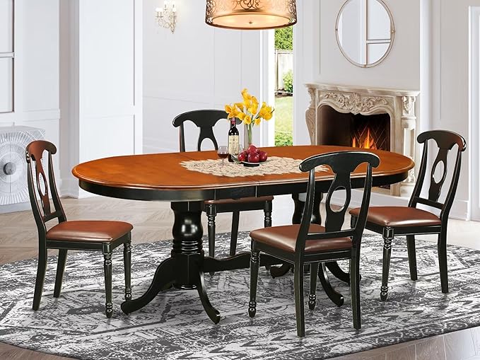 East West Furniture PLKE5-BCH-LC 5 Piece Dining Room Furniture Set Includes an Oval Kitchen Table with Butterfly Leaf and 4 Faux Leather Upholstered Dining Chairs, 42x78 Inch, Black & Cherry
