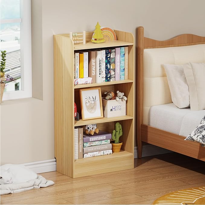 Lkeiyay Kids Bookshelf,Wooden Storage Shelf Organizer,4-Tier Montessori Kids Shelf,Wooden Storage Cabinet Shelves for Kids Room,Playroom(Natural)