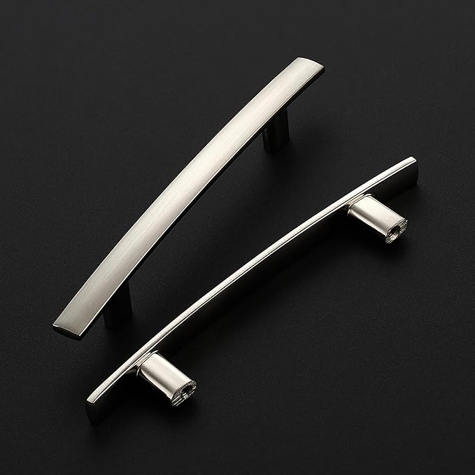 25 Pack Cabinet Handles 3.75" Hole Center - Curved Cabinet Pulls Brushed Nickel Drawer Pulls for Kitchen Cupboard Solid Hardware for Dresser Drawer Arch Hardware