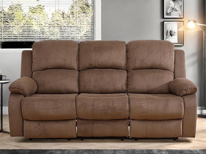 Recliner Sofa Couch, 3-Seater Home Theater Seating Reclining Sofa, Power Reclining Couch with Cup Holders & Drop Down Table for Living Room Furniture Sets, Brown