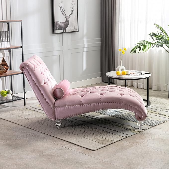 HomSof Modern Armless Velvet Chaise Lounge Indoor Chair with Solid Acrylic Legs