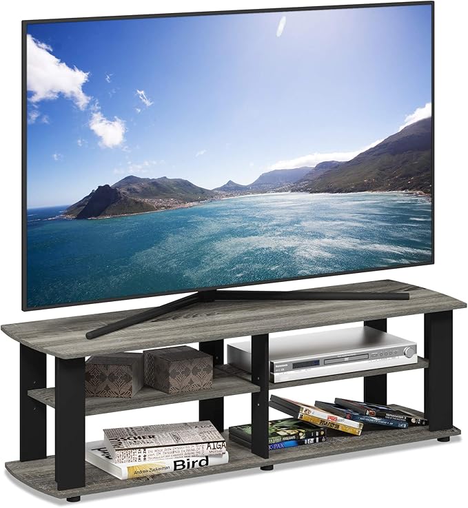 FURINNO Nelly Entertainment Center TV Stand, Short 43.3"(W) x13.4(H) x13.1(D), French Oak Grey/Black