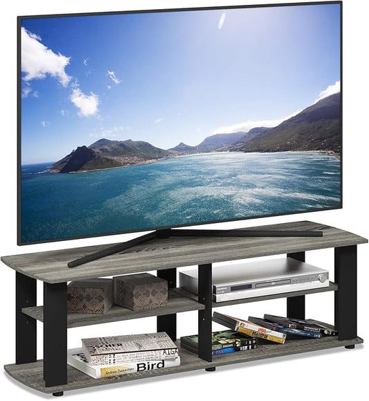 FURINNO Nelly Entertainment Center TV Stand, Short 43.3"(W) x13.4(H) x13.1(D), French Oak Grey/Black