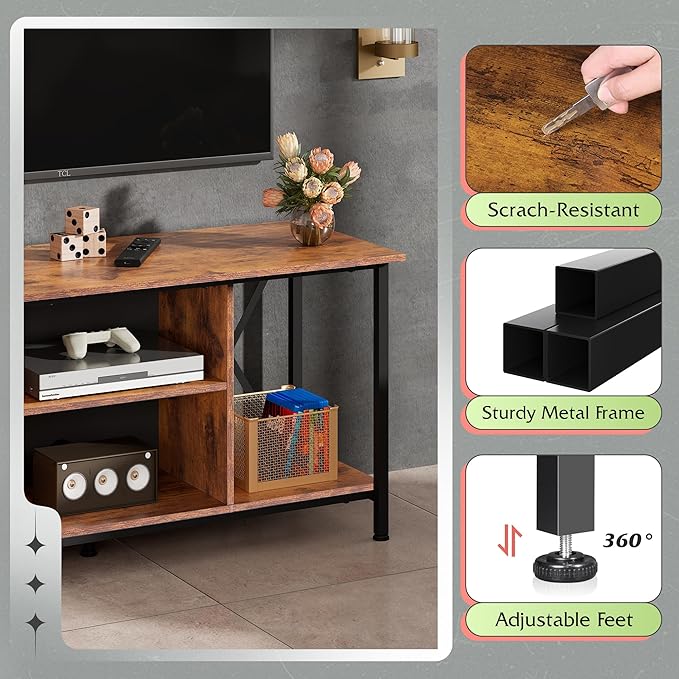 WLIVE TV Stand up to 45 Inch TV, 41" Entertainment Center with Open Storage Shelf for Living Room, Rustic Brown