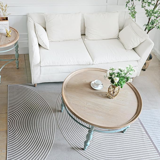 Rustic Farmhouse Round Coffee Table, French Country Vintage Center Table,φ31.5'' x18.9''H Rustic Solid Wood with Vintage Iron Legs, for Living Room, Bedroom,Dinning Room,Nature White