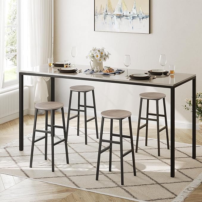 Bar Stools, Set of 2 Round Bar Chairs with Footrest, 28 Inch Kitchen Breakfast Bar Stools, Industrial Stools, Easy Assembly, for Dining Room, Kitchen, Greige BAHG02701