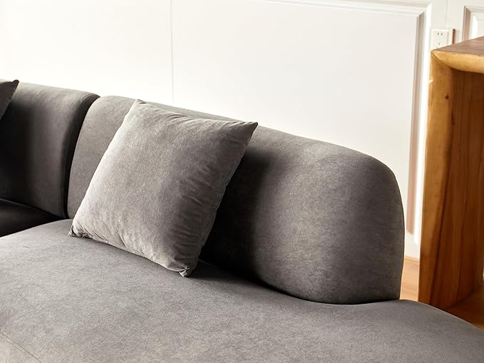 Container Furniture Direct 132" Curved Sofa with Throw Pillows, 6 Seater Luxury Velvet Couch with Half Moon Design and High-Density Foam, Ideal for Modern Living Room, Office & Apartment, Grey