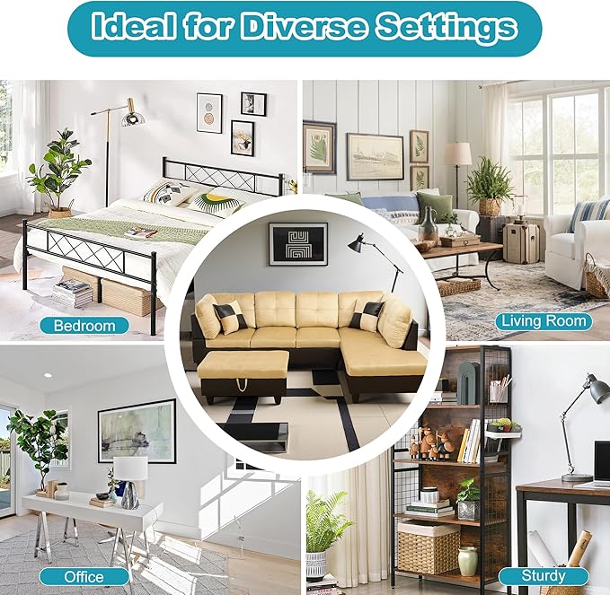Couches for Living Room Modern L Shaped Couch Comfy Lint Fabric 3 Pieces Sectional Sofa with Chaise, Ottoman with Storage for Office and Small Apartment, Beige and Brown