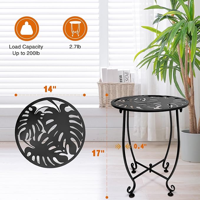 Outdoor Side Table for Small Spaces, Versatile 14 Inch Round Metal End Table for Patio Balcony Yard Porch Garden Bedside, Anti-Rust and Waterproof Accent Table for Indoor Outdoor Use, Easy Assembly
