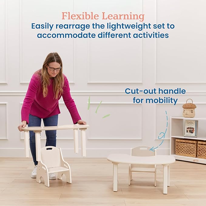 ECR4Kids Little Learner Table and Chair Set, Kids Furniture, White Wash