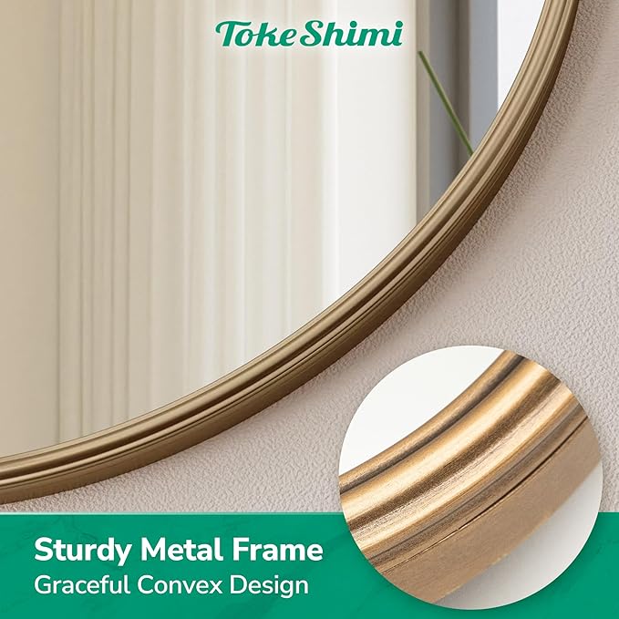 TokeShimi 36x36 Vintage Round Mirror for Wall,Metal Frame,Antique Mirror for Entryway,Hallway,Mantel,Wall-Mounted French Cleat Mounting