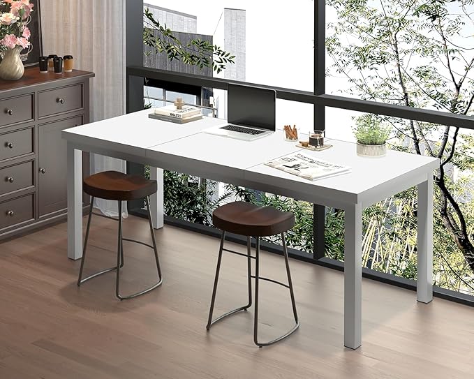 63 Inch Home Office Desk, Modern Desk for 2 Person Kids Student Gaming Computer Table, Long Computer Desk, Simple Office Desk for Work,Craft,Writing,Studying, Etc., White