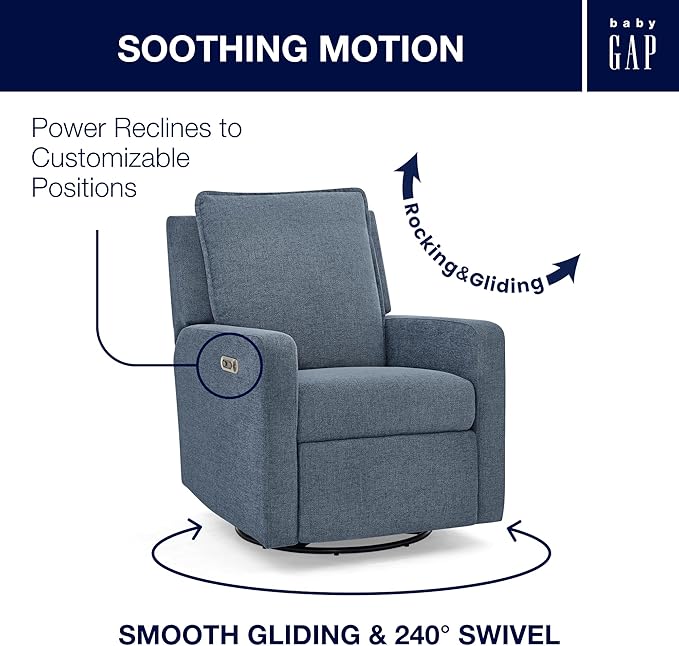 Delta Children babyGap Harlowe Power Recliner with USB-A and Type-C Ports Greenguard Gold Certified – Stain-Resistant Performance Fabric is Oeko-TEX Standard 100 Certified, Slate