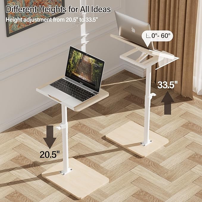 Sofa Armrest Tray Table for Couch - 360° Swivel Height Adjustable End for Small Spaces, Snack Side Table for Bed or Chair with Phone & Tablet Slot (Oak,Angle Adjustable)