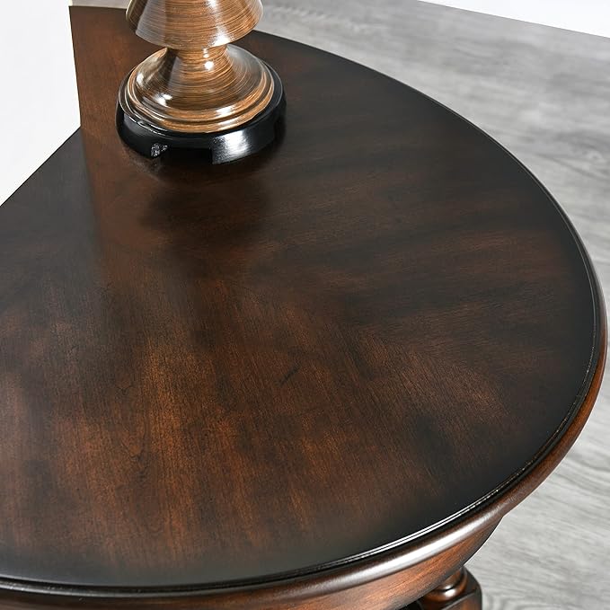 LEEMTORIG Oval Round End Table with Drawer, 2-Tier Solid Wood End Tables, Victorian Antique Nightstand Bedside Table for Bedroom Office Living Room, 28" W x 22" D x 24.2" H, Dark Walnut CJZ-2233-DC