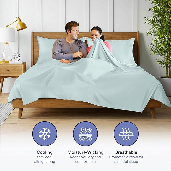 Kickoff Viscose Bamboo Sheets King Size 4-pc 100% Organic Bamboo Viscose Bed Cooling Sheets King Size Set Cool Bedding for hot Sleepers Sheet, Flat, Fitted, Pillowcases (Coastal Blue,K)