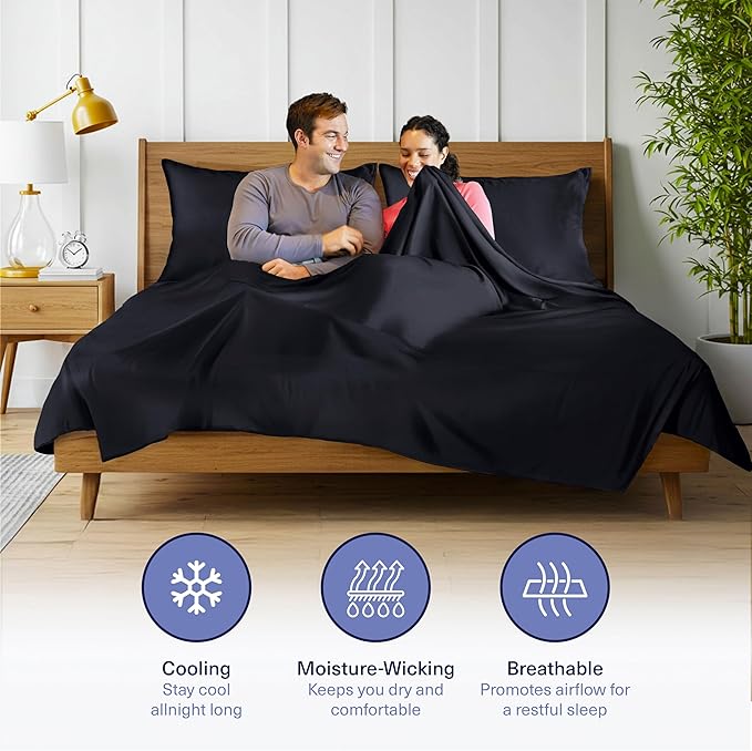 Kickoff Viscose Bamboo Sheets King Size 4-pc 100% Organic Bamboo Viscose Bed Cooling Sheets King Size Set Cool Bedding for hot Sleepers Sheet, Flat, Fitted, Pillowcases (Onyx Black,K)