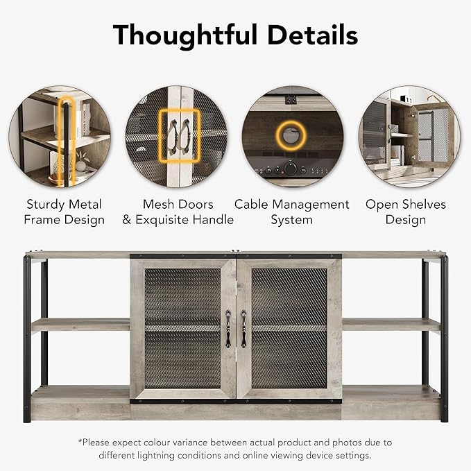 GarveeHome Farmhouse TV Stand for 65/75 Inch TVs, Entertainment Center with Storage Cabinet, 63'' Rustic TV Media Console Table, Furniture for Living Room, Grey