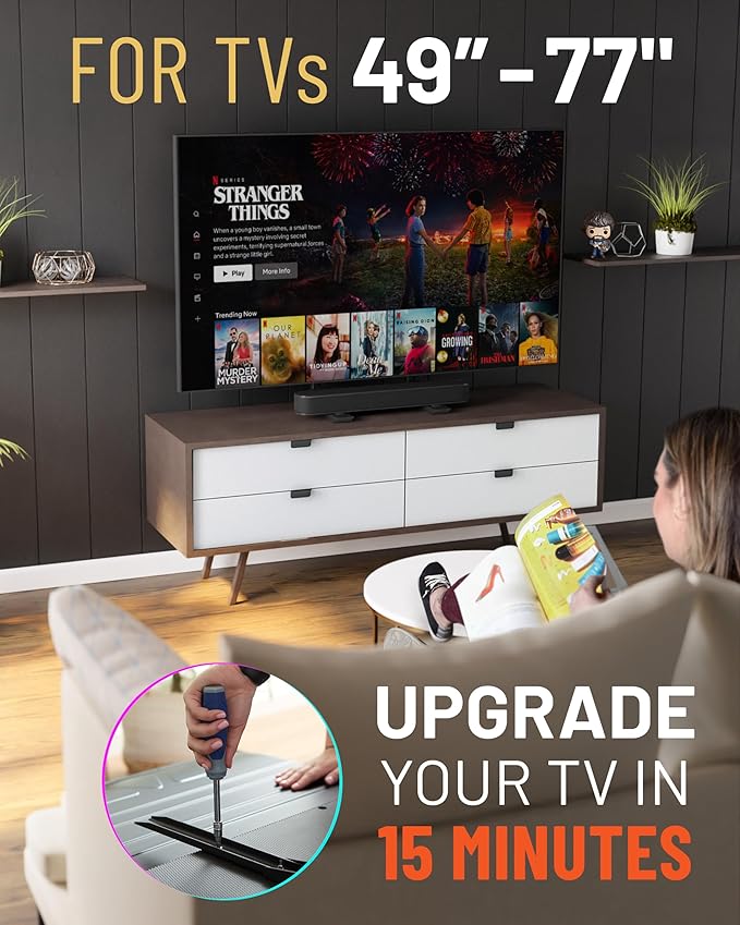 ECHOGEAR Universal Large TV Stand for 49” to 77” TVs up to 100lbs – 8.5” Height Adjustment for Perfect View- Wobble-Free Replacement Stand w/Universal Fit - Flat Design Compatible w/Soundbars