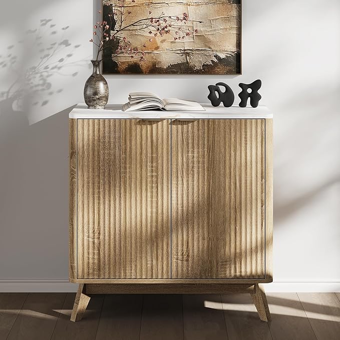 Buffet Cabinet with Storage, Fluted Multifunctional Storage Cabinet with 2 Doors, Sideboard Cabinet with Doors Modern Buffet Table Accent Coffee Bar Console Table,fluted buffet cabinet