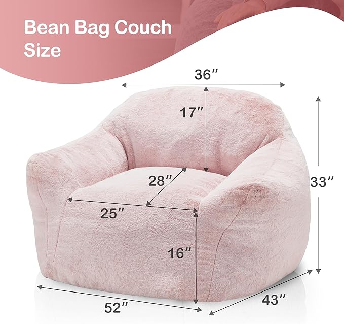 Homguava Bean Bag Chair Bean Bag Chairs for Adults Comfy Beanbag Giant Bean Bag Chair with Spacious Design Bean Bag Couch with Armrest Large Bean Bag Chair with Filler for Living Room Bedroom (Pink)