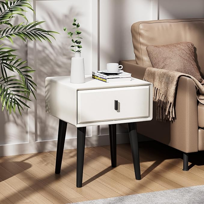 VICITON Nightstand,Fully Assembled Bedside Cabinet Mid Century Night Stand Modern Side Table for Living Room, Bedroom(Cream White)