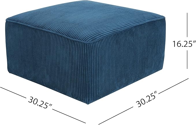 Christopher Knight Home Isa Corduroy Ottoman Footstool, Square Pouf Poufee Footrest Ottoman Large Seat, Modern Side Table for Living Room Bedroom Home Decor, Navy Blue, 30"