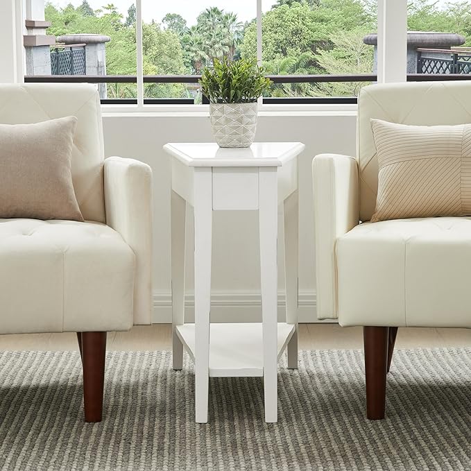 Leick Home Haven Ridge Wedge End Table, Tapered Side Table, Farmhouse White, 214395