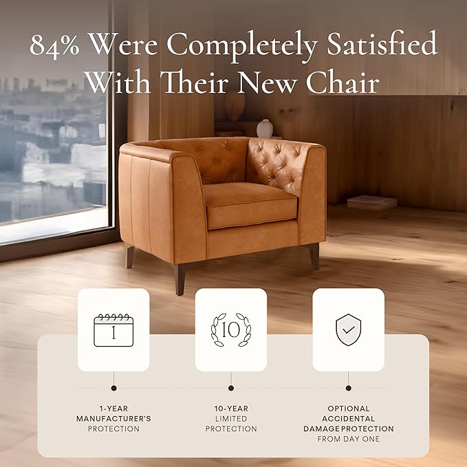 Poly & Bark Essex Lounge Chair - Leather Chair with Tufted Back - Full-Grain Living Room Armchair with Feather-Down Topper - Vintage Italian Leather in Cognac Tan - Set of 2