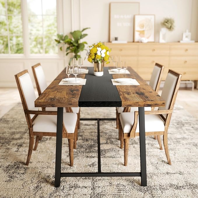 HOMCOM Industrial Dining Table for 8 People, 70.9" Long Rectangular Kitchen Table with Large Tabletop and Steel Legs for Dining Room, Rustic Brown