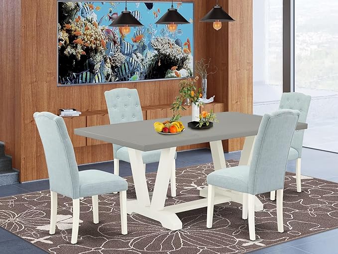 East West Furniture V097CE215-5 5 Piece Dining Table Set for 4 Includes a Rectangle Kitchen Table with V-Legs and 4 Baby Blue Linen Fabric Upholstered Chairs, 40x72 Inch, Multi-Color
