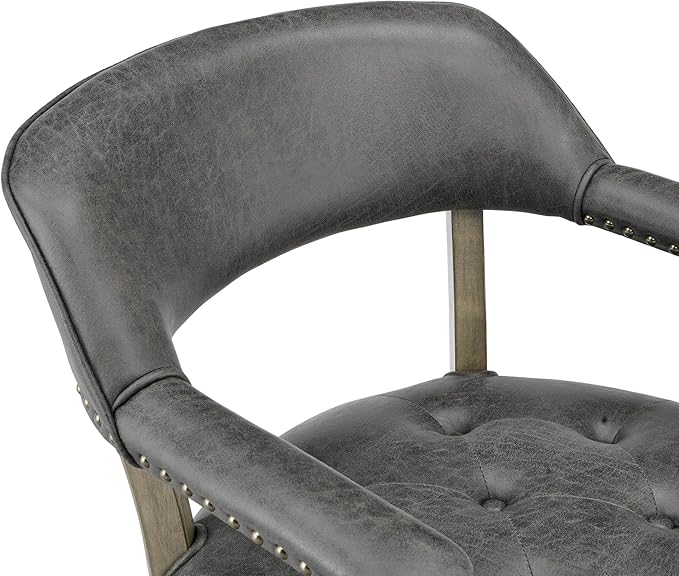 LEEMTORIG Large Dining Chairs with Casters and Arms, Rolling Dining Chairs with Wheels, Wood Boss Caption's Chairs, 26" D x 25.2" W x 31.5" H, Grey Legs & Dark Grey Fabric SY-1318-GY