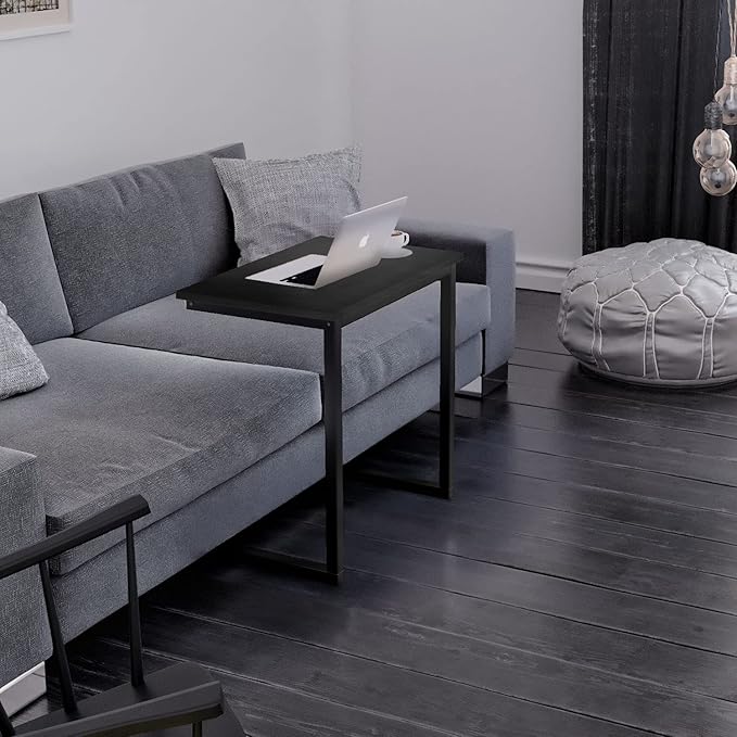 Sofa C Side End Table Wood Accent Couch Table Coffee Tray Snack Side Table Notebook Laptop Holder Over Bed Stand Reading Desk Black Color 22x14x27 Inch Space Saving for Living Room Bedroom