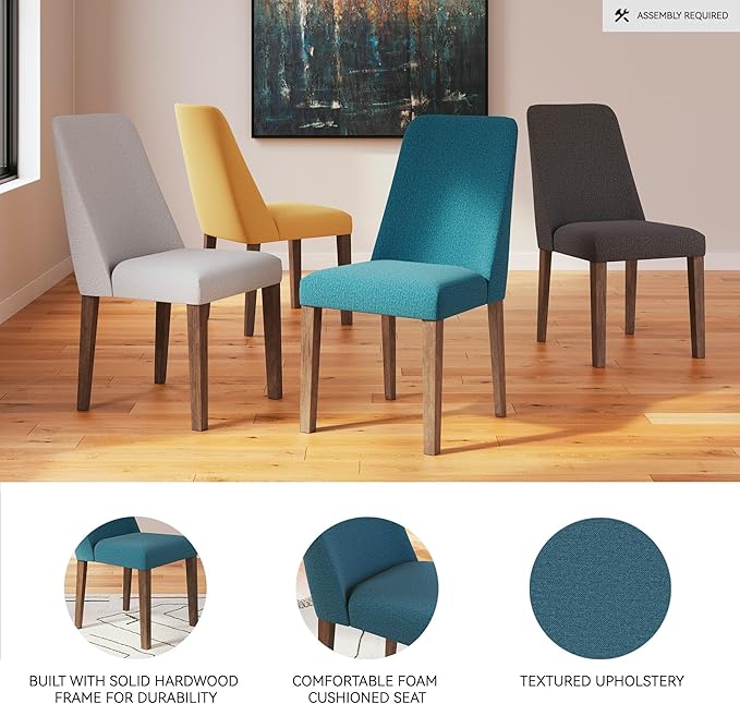 Signature Design by Ashley Lyncott Contemporary Dining Room Upholstered Side Chair with Foam Cushion, 2 Count, Blue & Brown