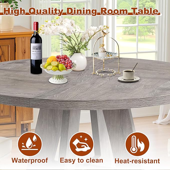 Round Dining Table for 4, 47 Inch Dinner Table Farmhouse Wooden Circle Kitchen Tables with Cross Base for Dining Room, Kitchen, Living Room, Gray