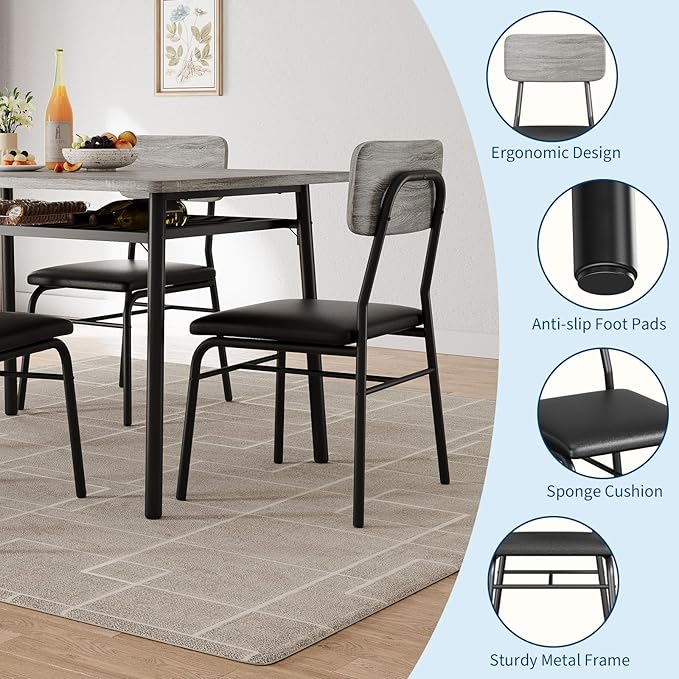 GAOMON 3-Piece Dining Table Set for 2, Wood Kitchen Table Set with Built-in Storage Rack,Small Kitchen Table with Upholstered Chairs and Metal Frame for Small Spaces，Gray
