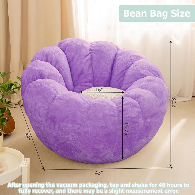 Pumpkin Bean Bag Sofa Chair for Adult, Beanbag Couch with Filler for Reading and Relaxation, Comfy and Lazy Sofa for Dorm, Apartment, Living Room and Bedroom, Violet