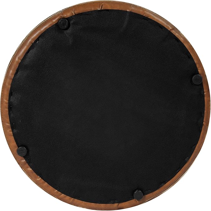 HomePop Upholstered Faux Leather Round Ottoman (No Lid, Seat Only) Home Décor | Round Pouf Foot Rest – Camel Brown Faux Leather