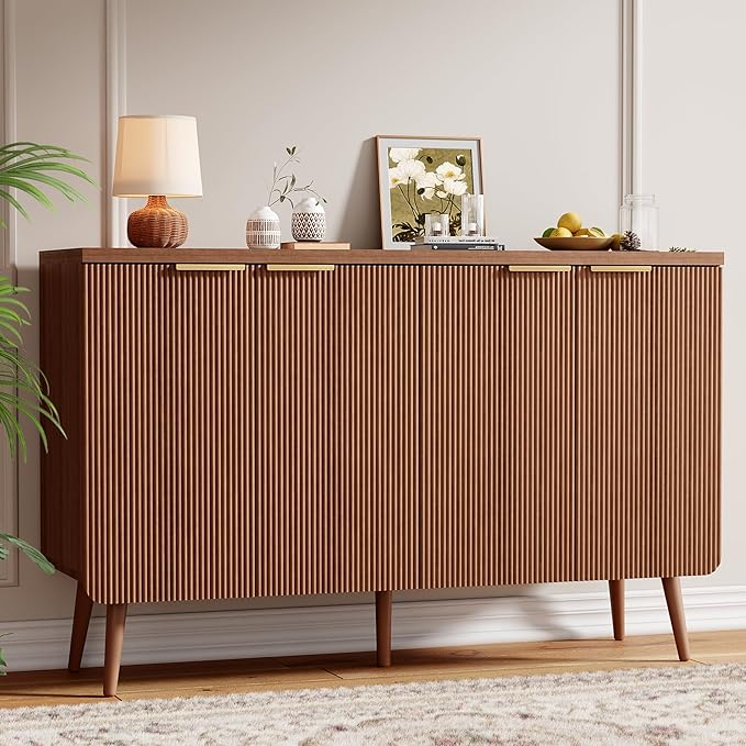 Sideboard Buffet Cabinet with Storage, 4 Doors Wood Entryway Cabinet, Modern Accent Cabinet with Solid Wood Feet & Adjustable Shelves, Multifunctional Console Table for Living Room, Kitchen, Hallway