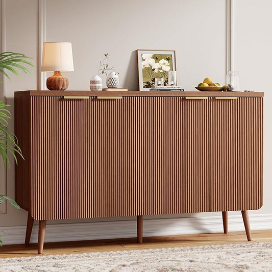 Sideboard Buffet Cabinet with Storage, 4 Doors Wood Entryway Cabinet, Modern Accent Cabinet with Solid Wood Feet & Adjustable Shelves, Multifunctional Console Table for Living Room, Kitchen, Hallway