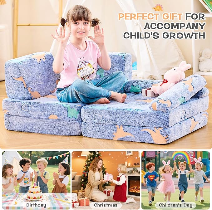 IFNOW Modular Kids Play Couch,Toddler Couch Kids Sofa,Child Sectional Sofa,Bedroom and Playroom Furniture for Toddlers,Convertible Foam and Floor Cushion for Boys and Girls,Glow in The Dark,Dinosaur