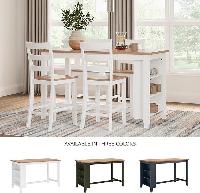 Signature Design by Ashley Gesthaven Farmhouse Counter Height Dining Table with 3 Shelves and Trestle Base, Light Brown & White