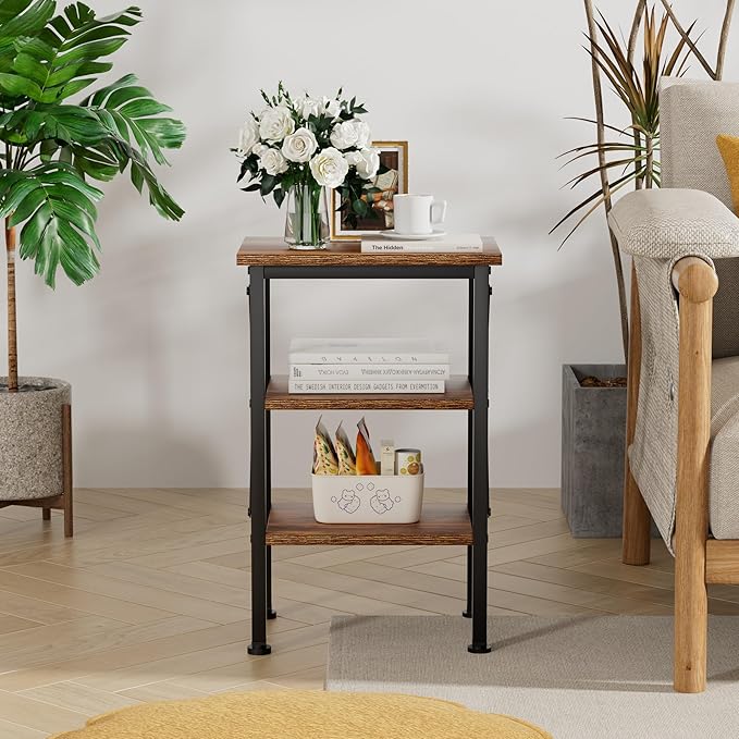 VECELO Modern Nightstands X-Design Side End Table Night Stand with Storage Shelf for Bedroom,Living Room,Set of 2 (Brown A2)
